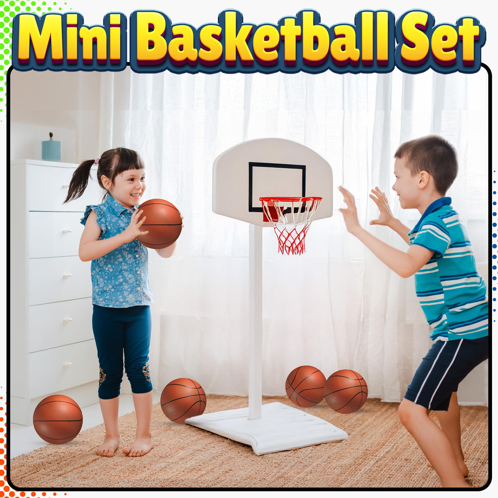 Mini Basketball Set for Kids - 6 Inch (5 Pack) w/Hand Pump - Small